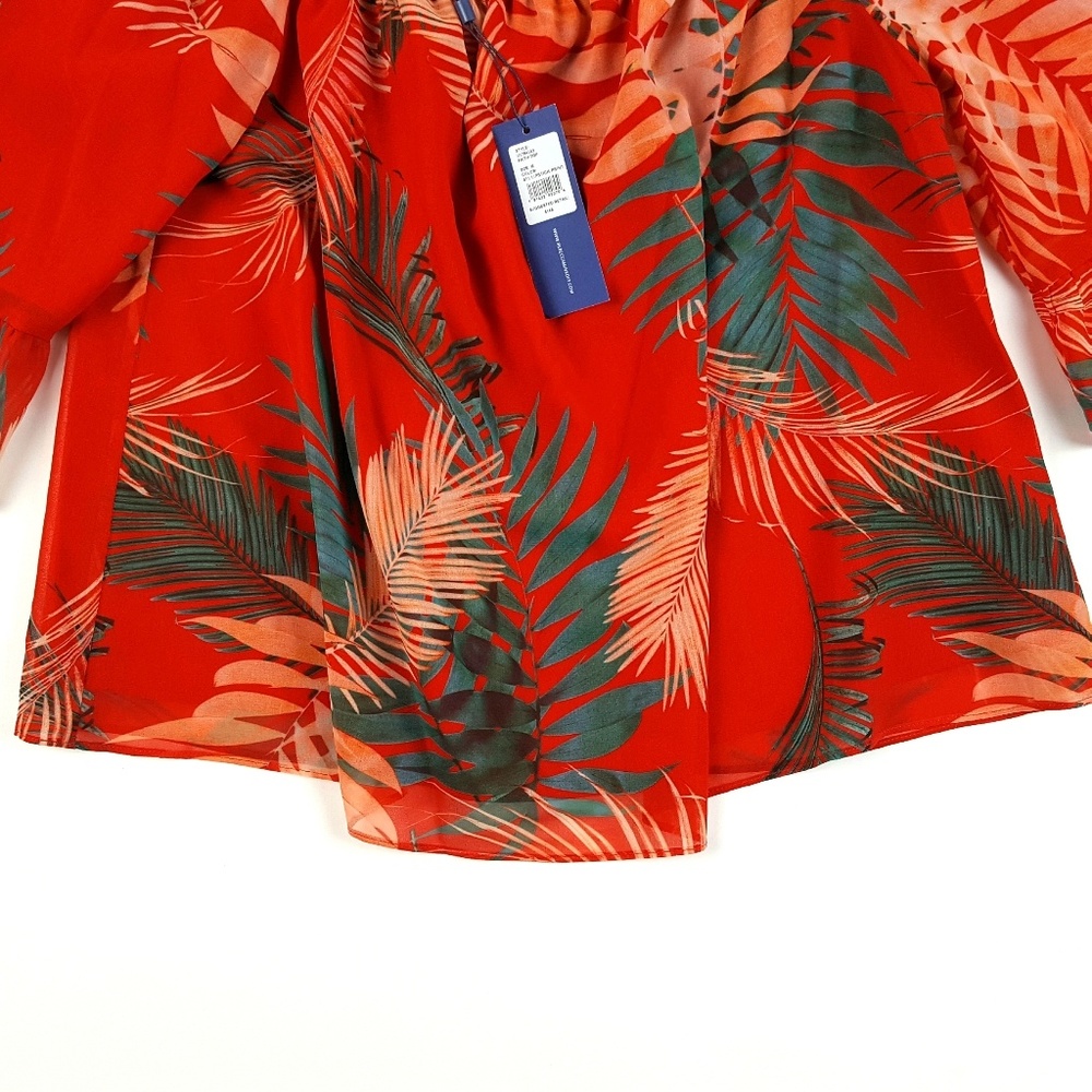 NWT REBECCA MINKOFF Faith Lipstick Print Tropical Palm Off Shoulder Ruffle - Picture 7 of 8
